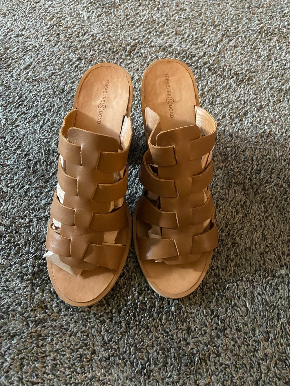 Treasure & Bond Cognac Multi-Strap Tan Slide Sandals